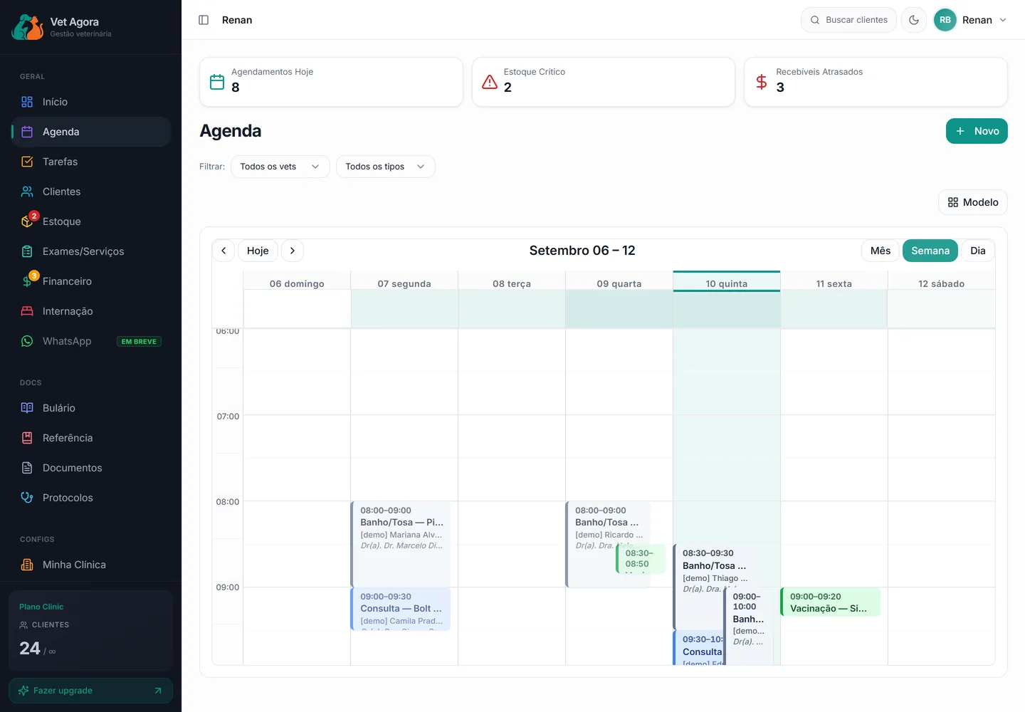 Modelo de agenda Clássico no Vet Agora