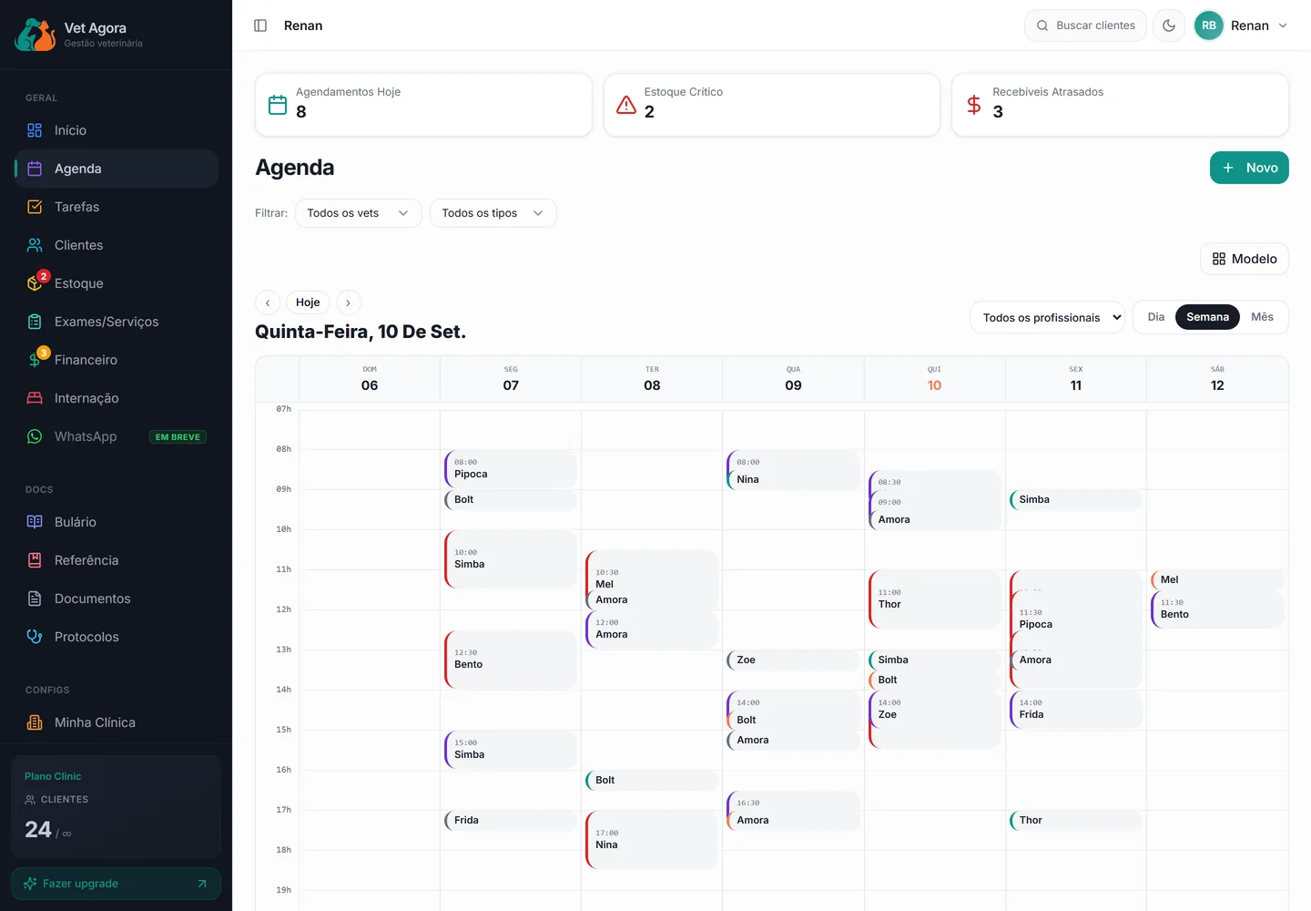 Modelo de agenda Grade no Vet Agora
