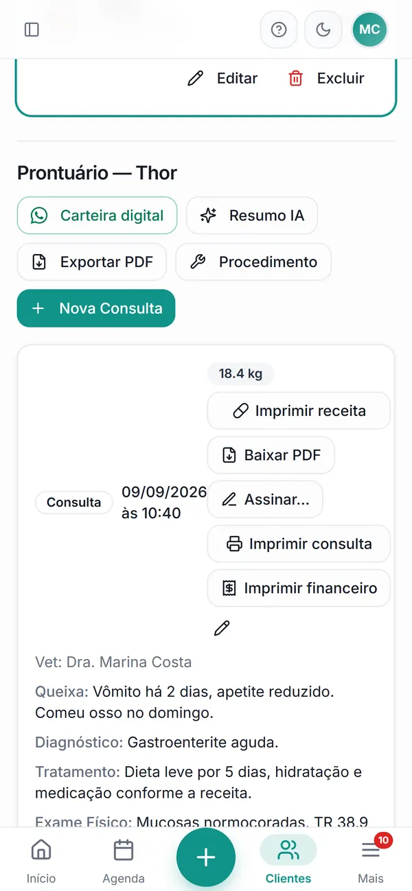 Ficha do Thor com o botão Carteira digital