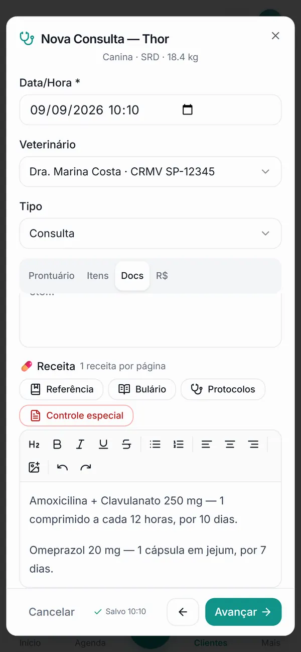 Receita escrita dentro da consulta do Thor