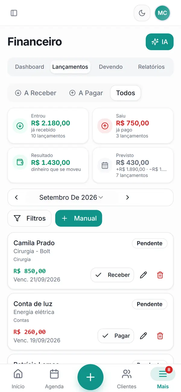 Financeiro do mês: o que entrou, o que saiu e o resultado